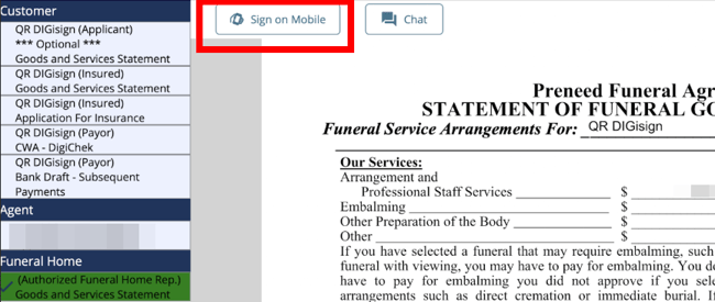 sign on mobile button