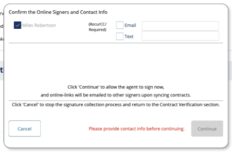 Confirm the Online Signers and Contact Info