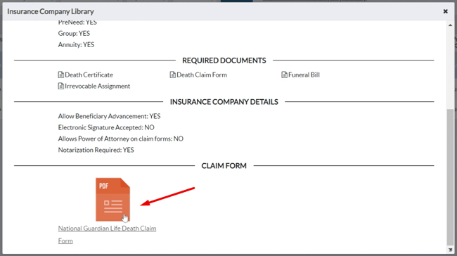 death claim form available