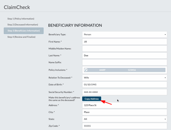 copy address button