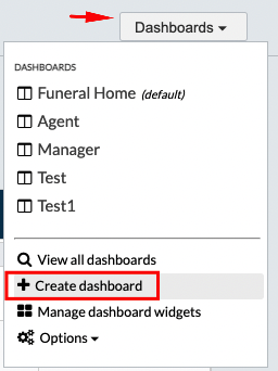 Dashboards menu