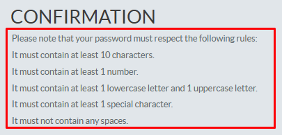password requirements