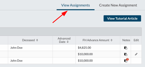 view assignments tab