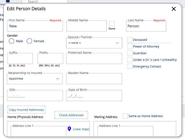 edit person details modal