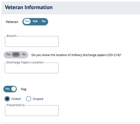 veteran information section in digicon