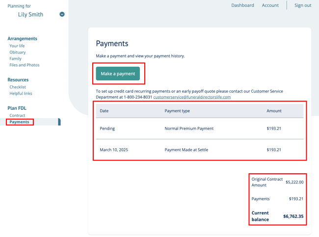 payments tab